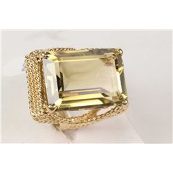 14kt yellow gold and citrine gemstone ring set with 12.00ct natural emerald cut citrine gemstone. Re