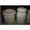 Image 1 : Two pieces of Redwing stoneware including a four gallon butter churn with lid, san plunger and a fiv
