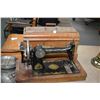 Image 1 : Antique wood cased hand crank portable sewing machine