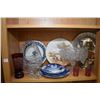 Image 1 : Shelf lot of collectibles including antique ruby flash cut to clear vase, crystal basket, Mkado plat