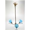 Image 1 : Antique brass three branch 36" ceiling fixture with blue satin glass shades