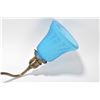Image 2 : Antique brass three branch 36" ceiling fixture with blue satin glass shades