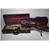 Image 1 : Vintage Saxophone in hard case and a Stravarius copy violin with two bows in a hard case