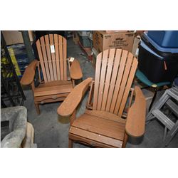 Two wooden Airondack patio chairs