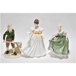 Three figurines including Royal Doulton Michele HN2234 and Kathleen HN3609 plus a Coalport figurine 