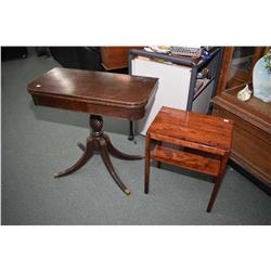 Center pedestal fold over table and two tier side table