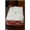 Image 1 : Box of vintage linens including cut work, bed linens, table linens etc.