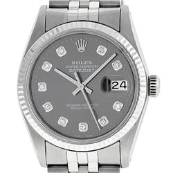 Rolex Mens Stainless Steel Slate Grey Diamond 36MM Datejust Wristwatch