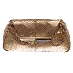 Fendi Rose Gold Snakeskin Small Clutch Handbag