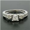 Image 4 : 14k White Gold 1.10 ctw Princess Diamond 3 Stone Engagement Ring w/ Round Accent