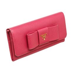 Prada Pink Saffiano Leather Lux Fiocco Bow Wallet