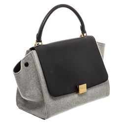 Celine Gray Wool Black Leather Medium Trapeze Bag