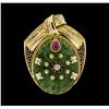 Image 1 : 140.00 ctw Jadeite, Ruby and Diamond Pendant-Pin - 18-22KT Yellow Gold