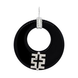 0.25 ctw Diamond and Onyx Pendant - 18KT White Gold