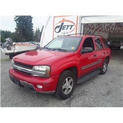 A12D --  2002 CHEVROLET TRAILBLAZER, RED, 321,750 KMS