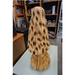 3FT TALL WOODEN CARVED MUSHROOM