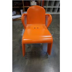 4 ORANGE METAL STACKING CHAIRS