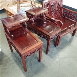 PAIR OF SOLID ROSEWOOD HAND CARVED STEP ENDTABLES