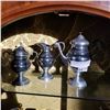 Image 1 : METAL TEA POT, AND CREAM AND SUGAR
