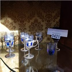 METAL AND BLUE GLASS GLASSES