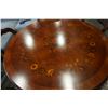 Image 2 : IN LAID ROUND COFFEE TABLE W/ HIGHLY CARVED BASE AND 6 CARVED BALLOON BACK CHAIRS