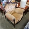 Image 1 : HIGHLY CARVED FRENCH PROVINCIAL ANTIQUE TUFTED ARM CHAIR