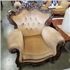 Image 2 : HIGHLY CARVED FRENCH PROVINCIAL ANTIQUE TUFTED ARM CHAIR