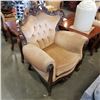 Image 1 : HIGHLY CARVED FRENCH PROVINCIAL ANTIQUE TUFTED ARM CHAIR
