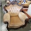 Image 2 : HIGHLY CARVED FRENCH PROVINCIAL ANTIQUE TUFTED ARM CHAIR
