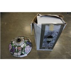 LEADED GLASS SHADE AND HANGING FIXTURE