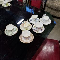 6 CHINA CUPS AND SAUCERS - PARAGON, ROYAL ALBERT, AND QUEEN ANNE