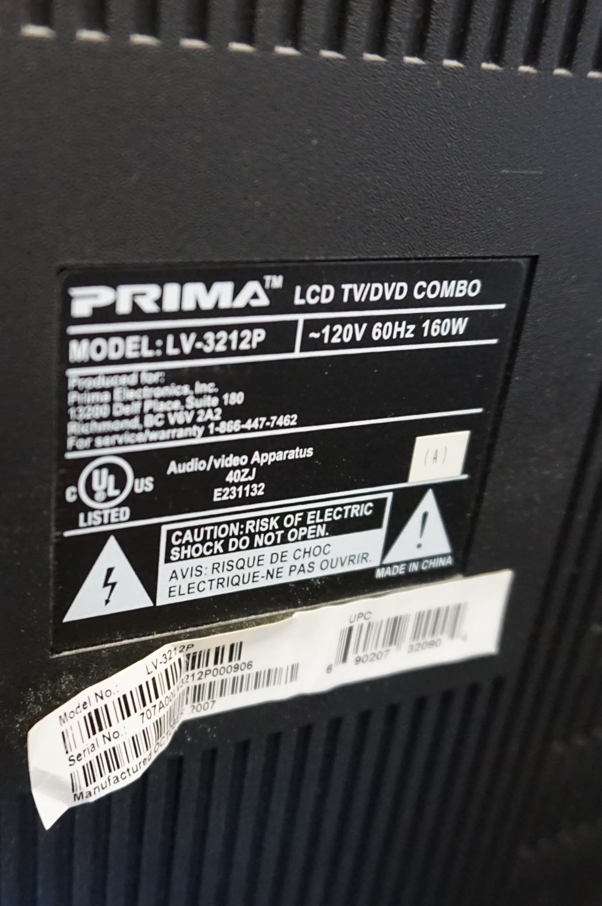 PRIMA 32 INCH LCD TV DVD COMBO