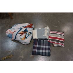 LOT OF 3 SMALL THROW BLANKETS AND 1 QUEENSIZE EAGLE BLANKET