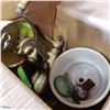 Image 2 : VINTAGE ENAMEL DIPPER, DENTAL SPITOON, MEAT GRINDER, OLD BOTTLES, SPOON