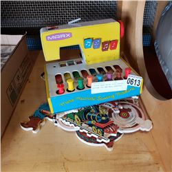 VINTAGE MARX METAL KIDS SEWING MACHINE TOY AND WALL HANGINGS