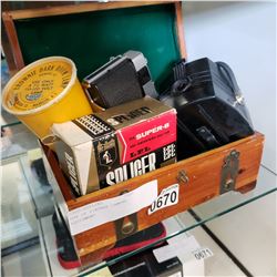 BOX OF VINTAGE CAMERA EQUIPMENT