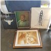 Image 1 : PRINT AND 3 PAINTINGS
