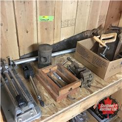 Cubby Lot - Tools : Hand Saws, Clamps, Wood Working Tools, Tile Cutter, Vise, Maul Head, Etc