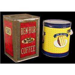 1 lot of 2 tins..Ben-Hur 5 gal and Fischer Lard Tin