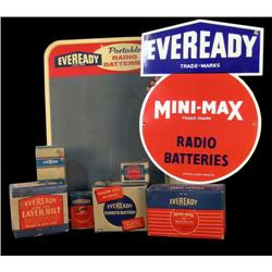 1 lot of 8 Eveready battery items including 2 signs