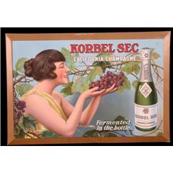 1920 Korbel Sec California Champagne metal litho sign