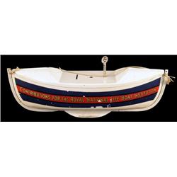 Life Boat shaped, tin bank, 16 long circa 1915