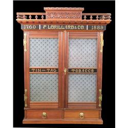 P Lorillard 1760-1883 Tin Tag Tobacco Wood Cabinet
