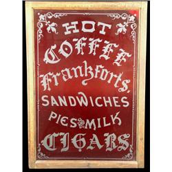Ruby red glass sign Hot Coffee Frankforts