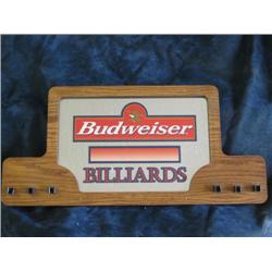 Budweiser Billiards cue holder and mirror