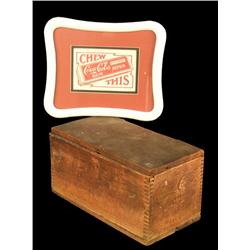 Coca-Cola wooden Pepsin Chewing Gum box and a blotter