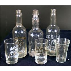1 lot of 19, contempoary soda glasses and 3 bottles