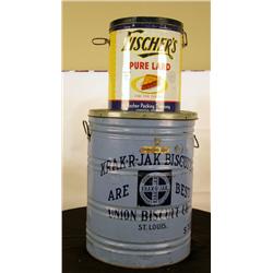 1 lot, 2 tins ,Krak-R-Jak, bisquit tin, Fischers lard