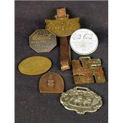 1 lot of 7 misc, Coca-Cola fobs and tokens