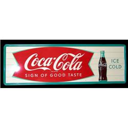 Coke tin sign  fishtail w/ bottle 18 x 54 